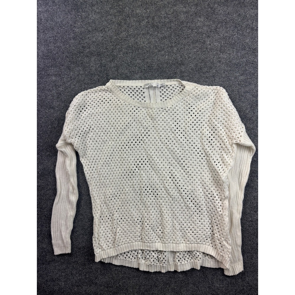 Prana Sweater Womens XS White Organic Cotton Open Knit Crochet Pullover